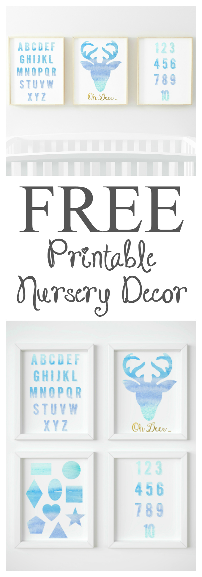 free blue watercolour printable nursery decor