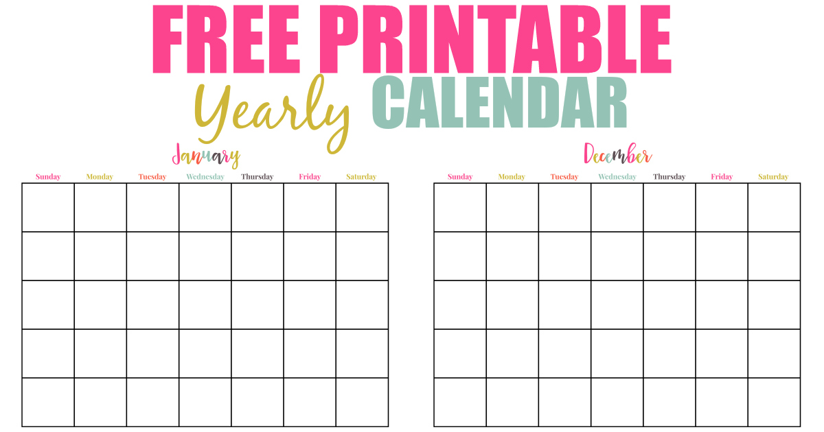 Free Printable Yearly Calendar - Extreme Couponing Mom