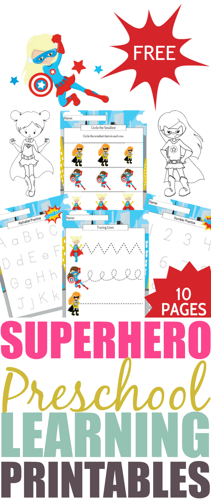 Girl Superhero Preschool Learning Printable Package PIN