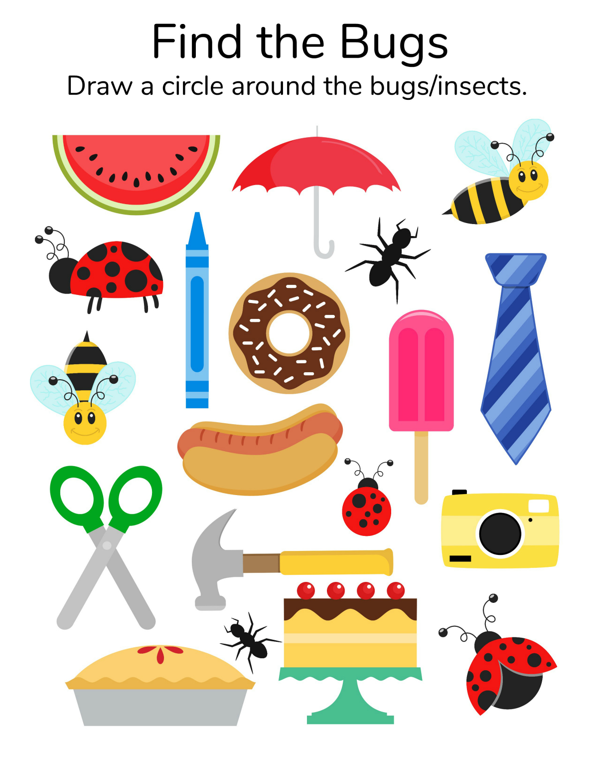 Find The Bugs Printable Worksheet