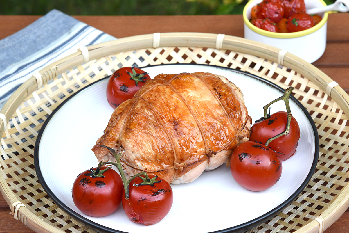 Cedar Plank Grilled Turkey Breast Roast With Charred Tomato Salsa