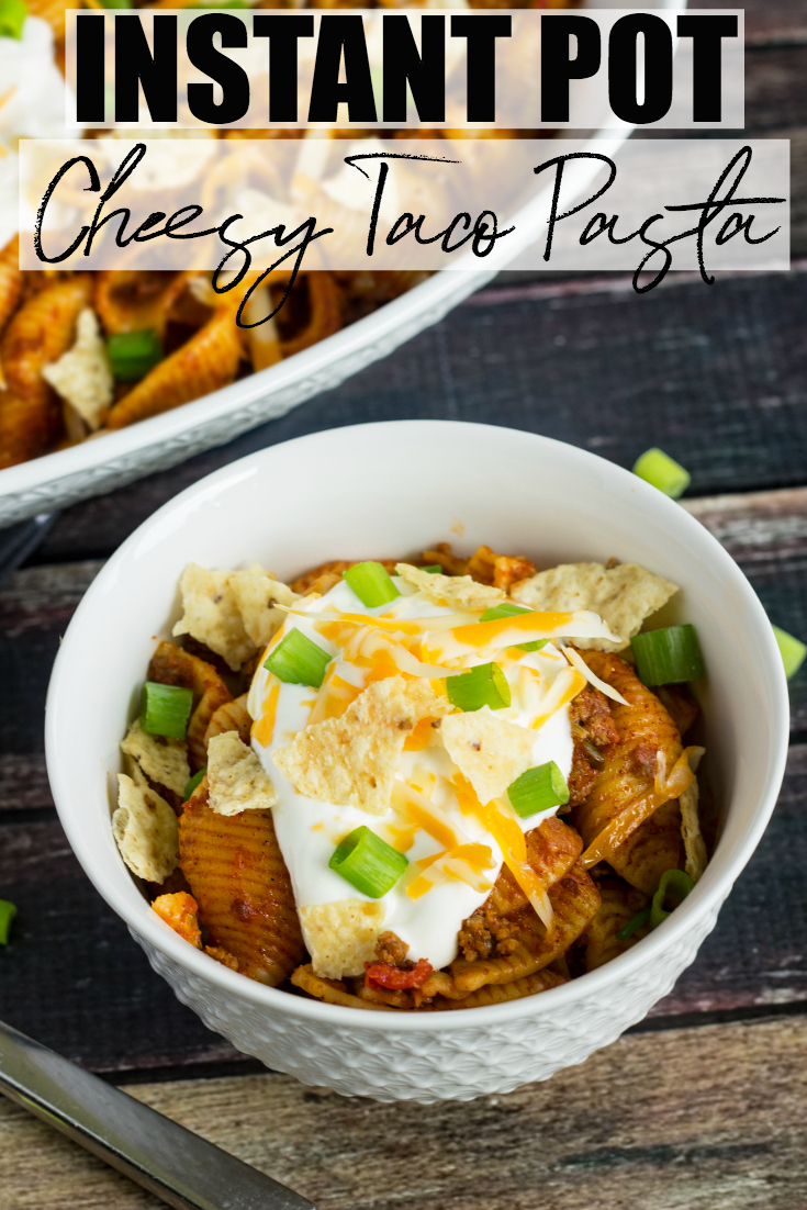 Tired of tacos on Taco Tuesday? Change it up with this extremely easy, fast, next to no prep, and insanely delicious Instant Pot Cheesy Taco Pasta recipe!