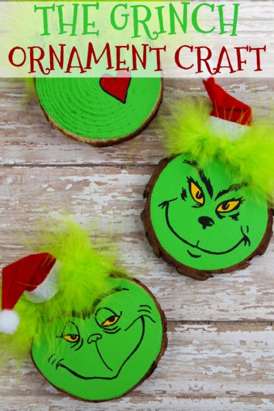 Wood Slice Grinch Christmas Tree Ornament Craft