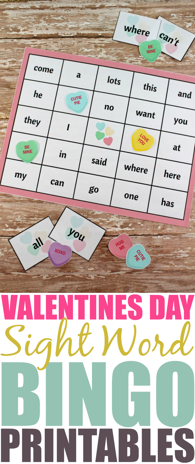 Whether you're a teacher, daycare provider, or parent, incorporate learning on Valentine's Day with this Valentine's Day themed Sight Word Bingo printable!