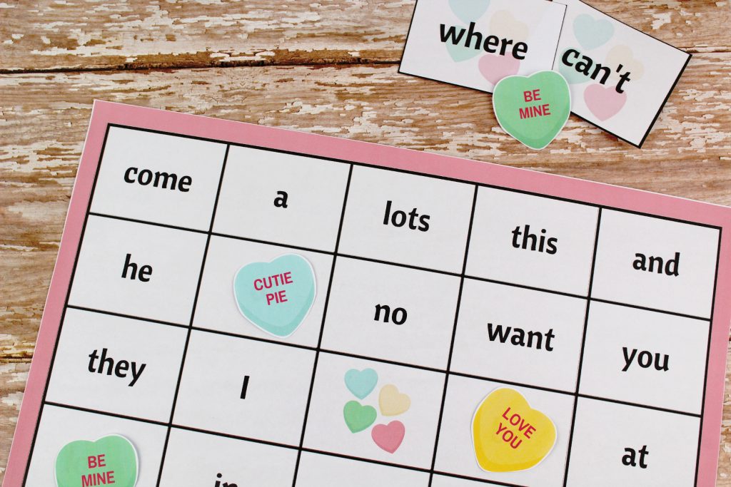 valentines day sight word bingo