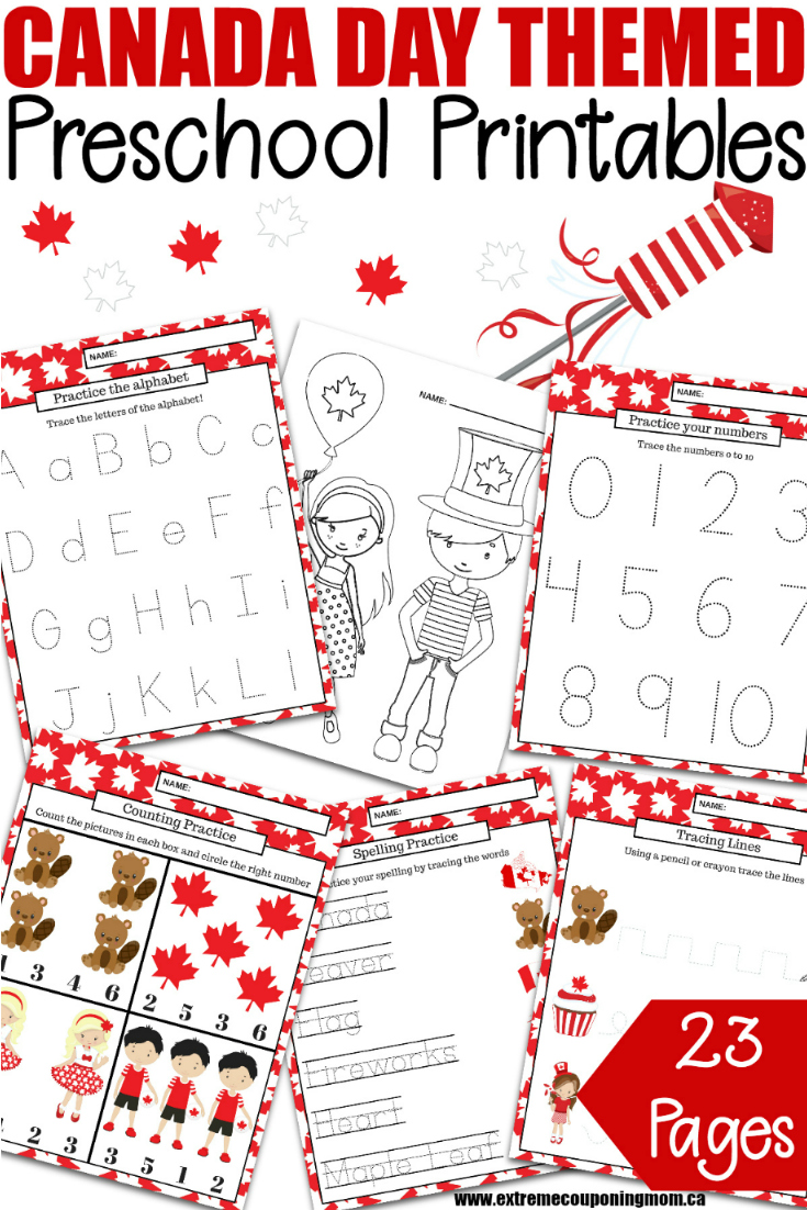 Keep the kids busy, and learning, with this fun Canada Day preschool learning package. It's filled with 23 educational pages for preschool to kindergarten!