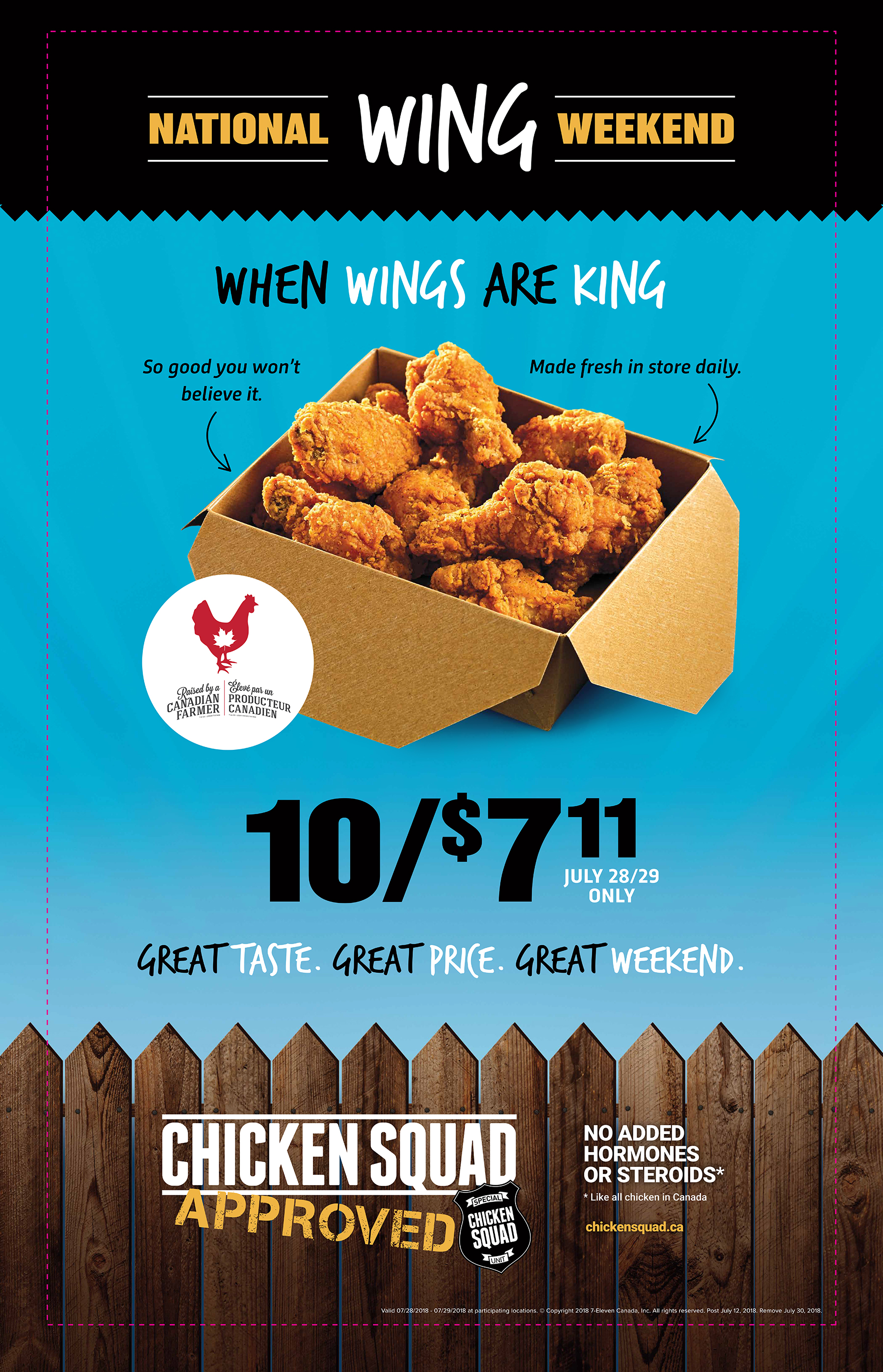 [7Eleven] Nationwide July 28/29. 7.11 for 10 chicken wings 7