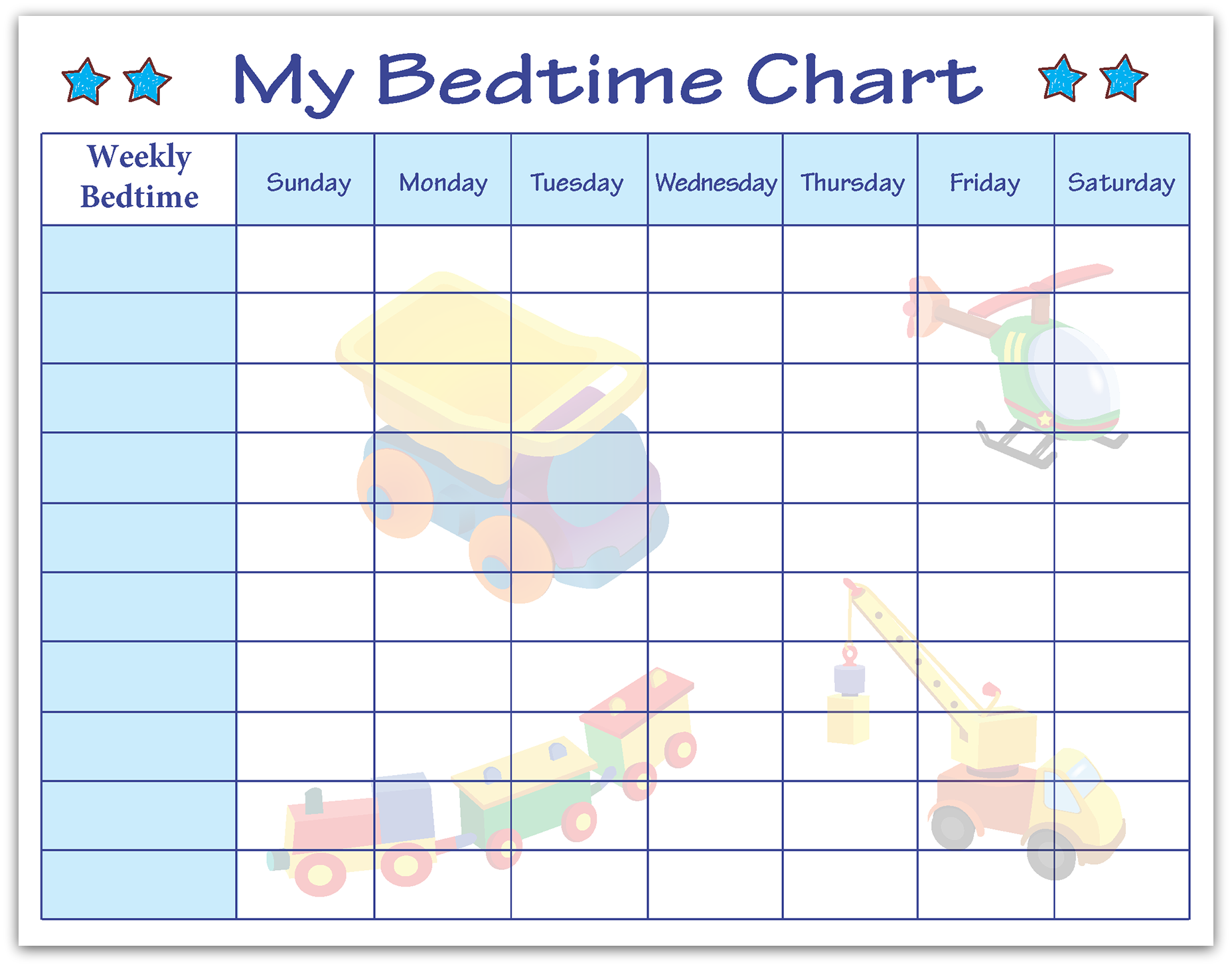 Boy Bedtime Routine Calendar