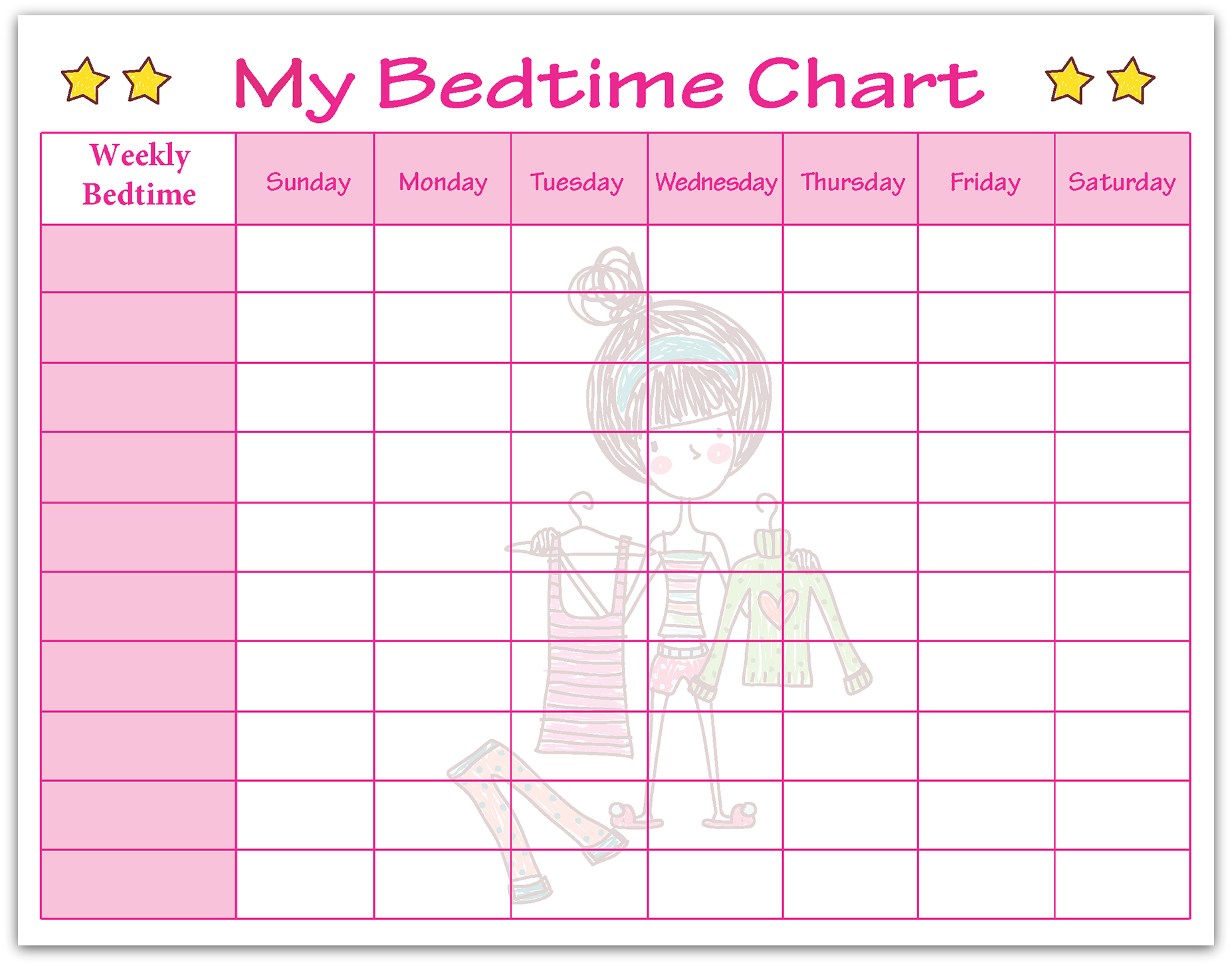 Girl Bedtime Routine Calendar