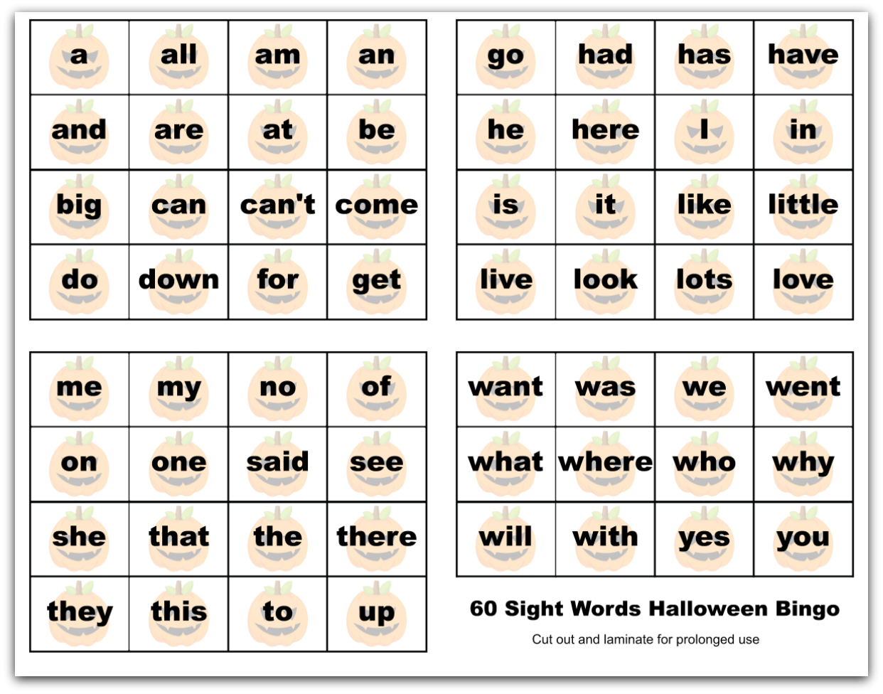Sight Words Cards