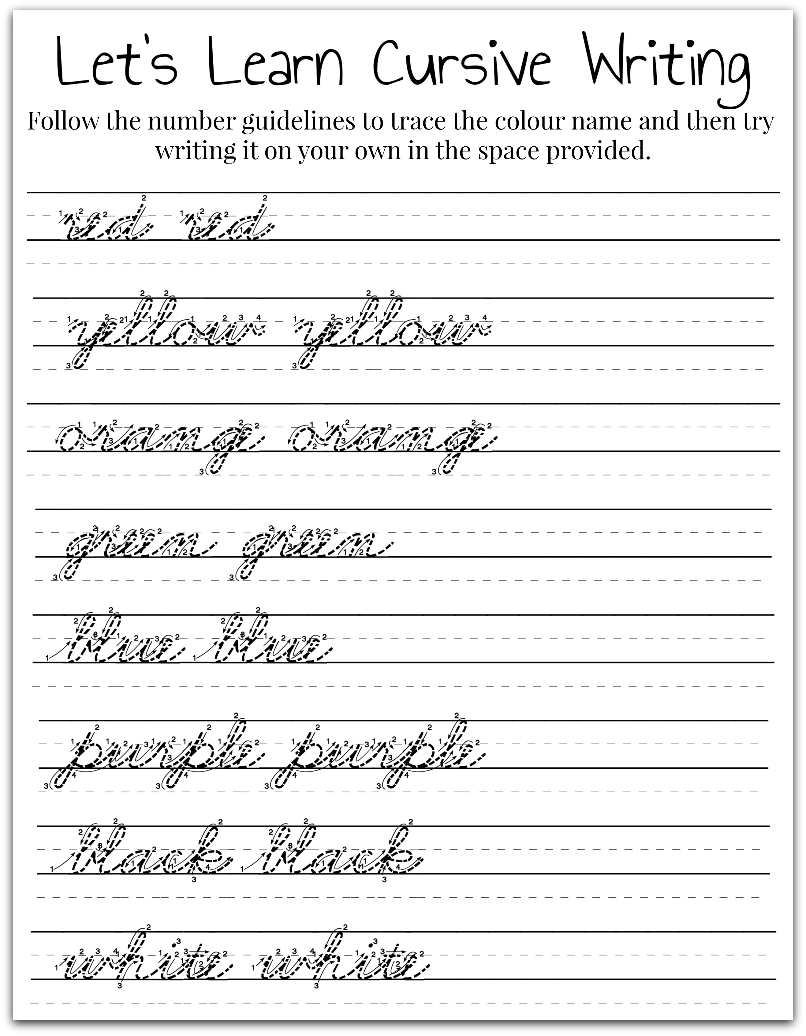 Cursive Writing Printables