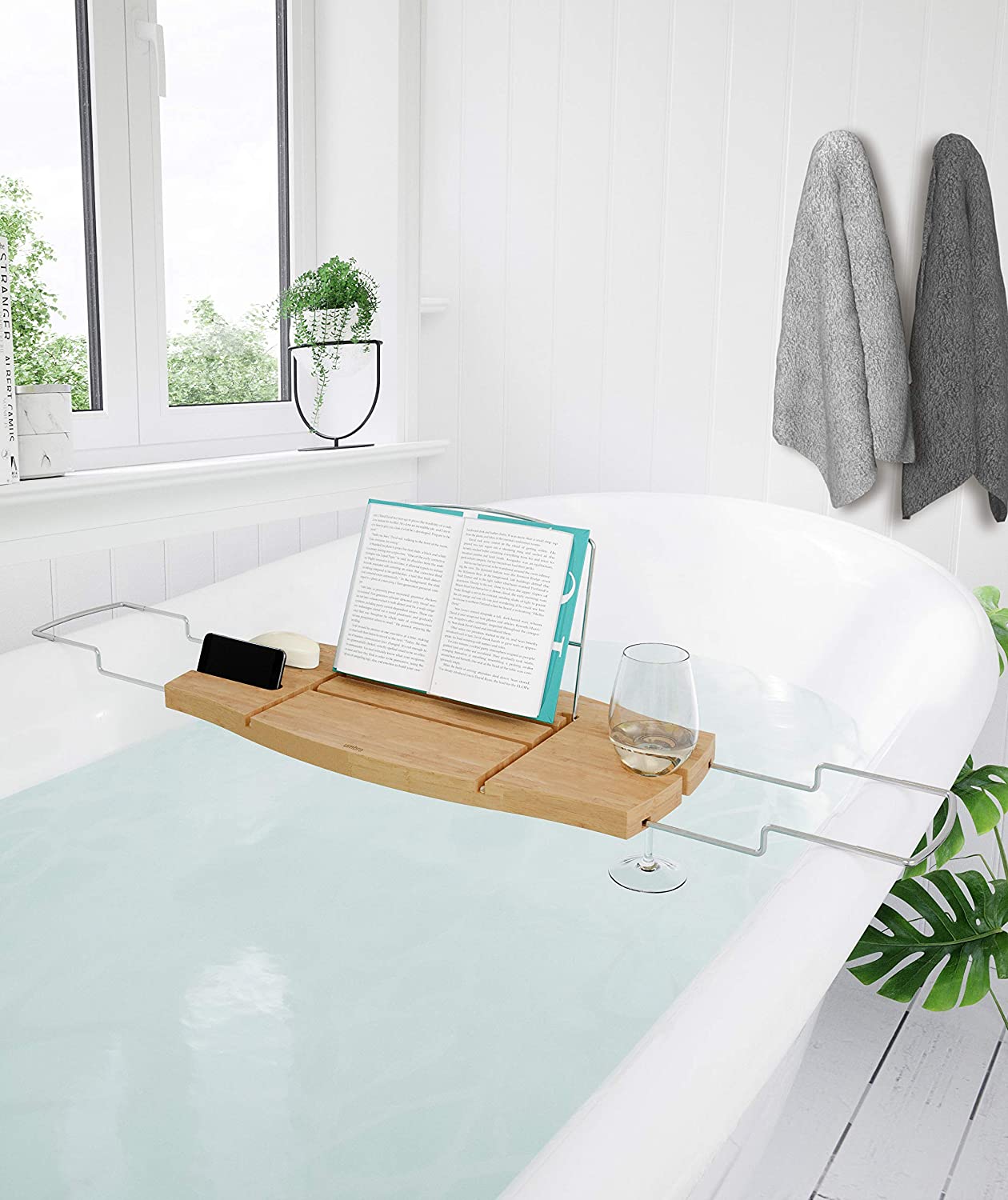Umbra Aquala, Bamboo and Chrome Extendable Bathtub Tray Caddy Extreme