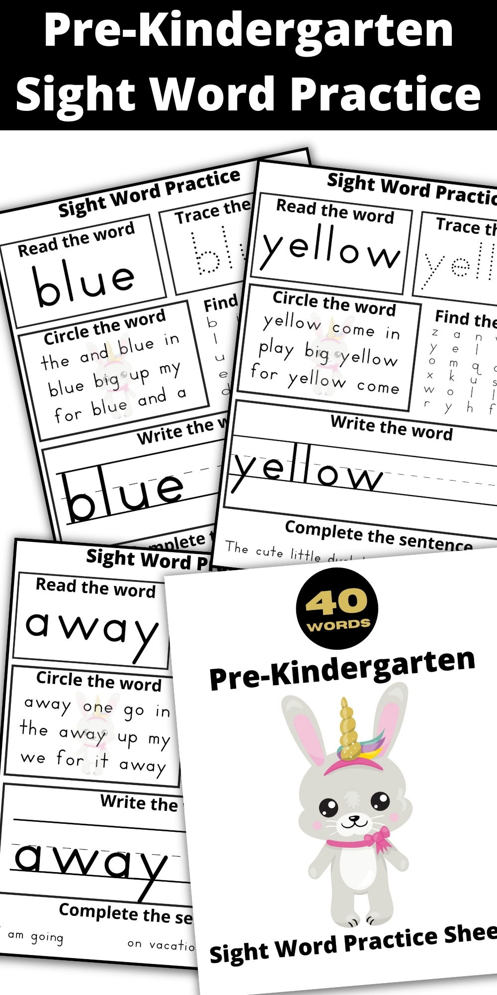 Pre-Kindergarten Dolch Sight Words Practice Activities