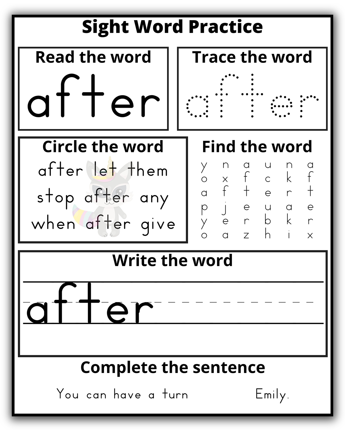 First Grade Sight Word Practice