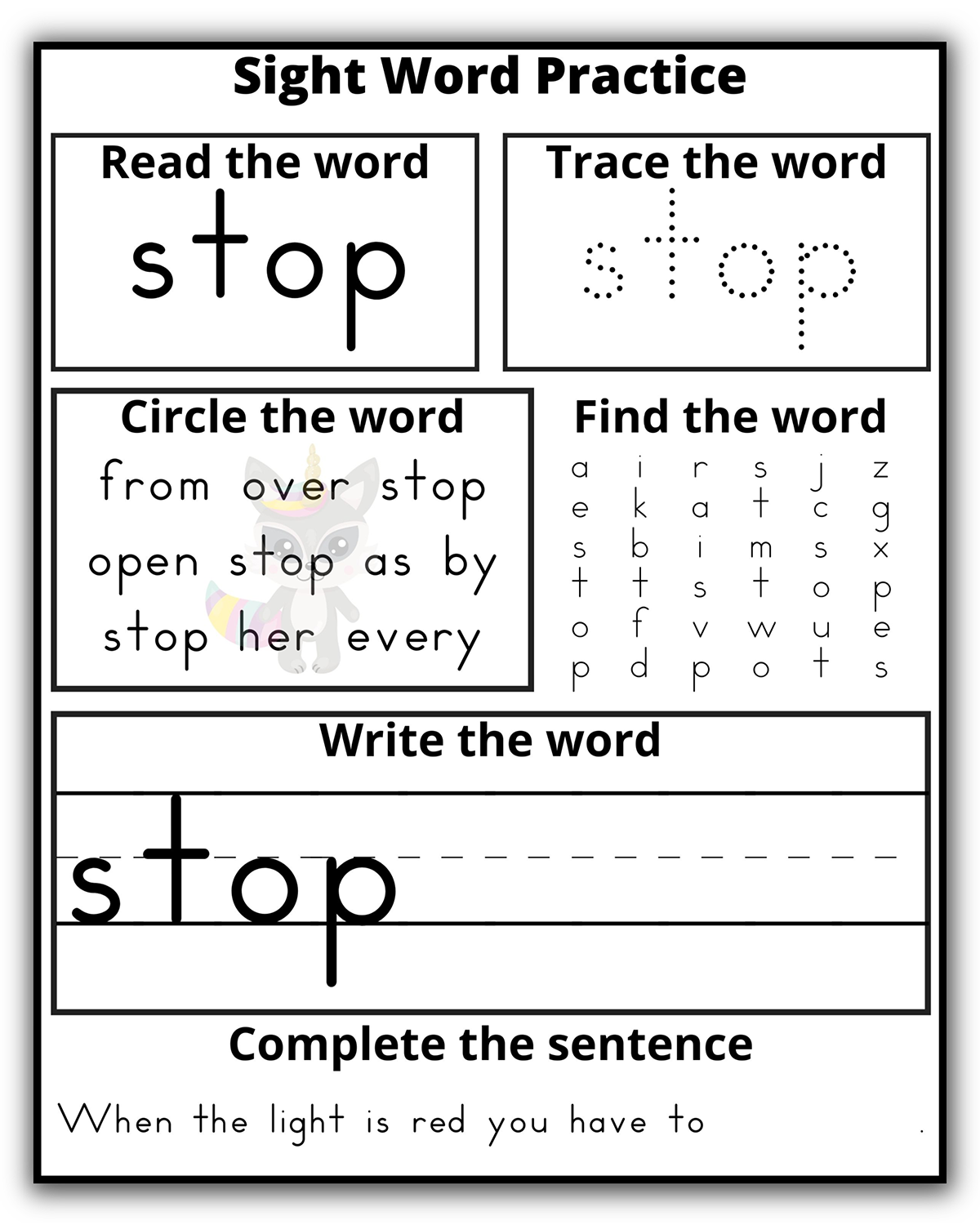 First Grade Sight Word Practice