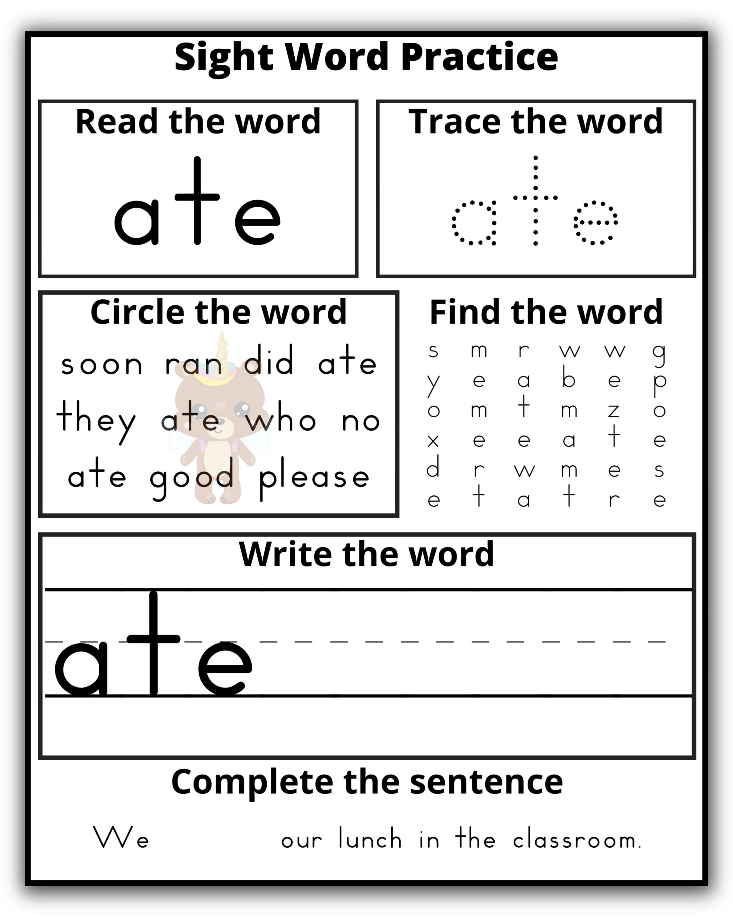 Kindergarten Sight Word Practice