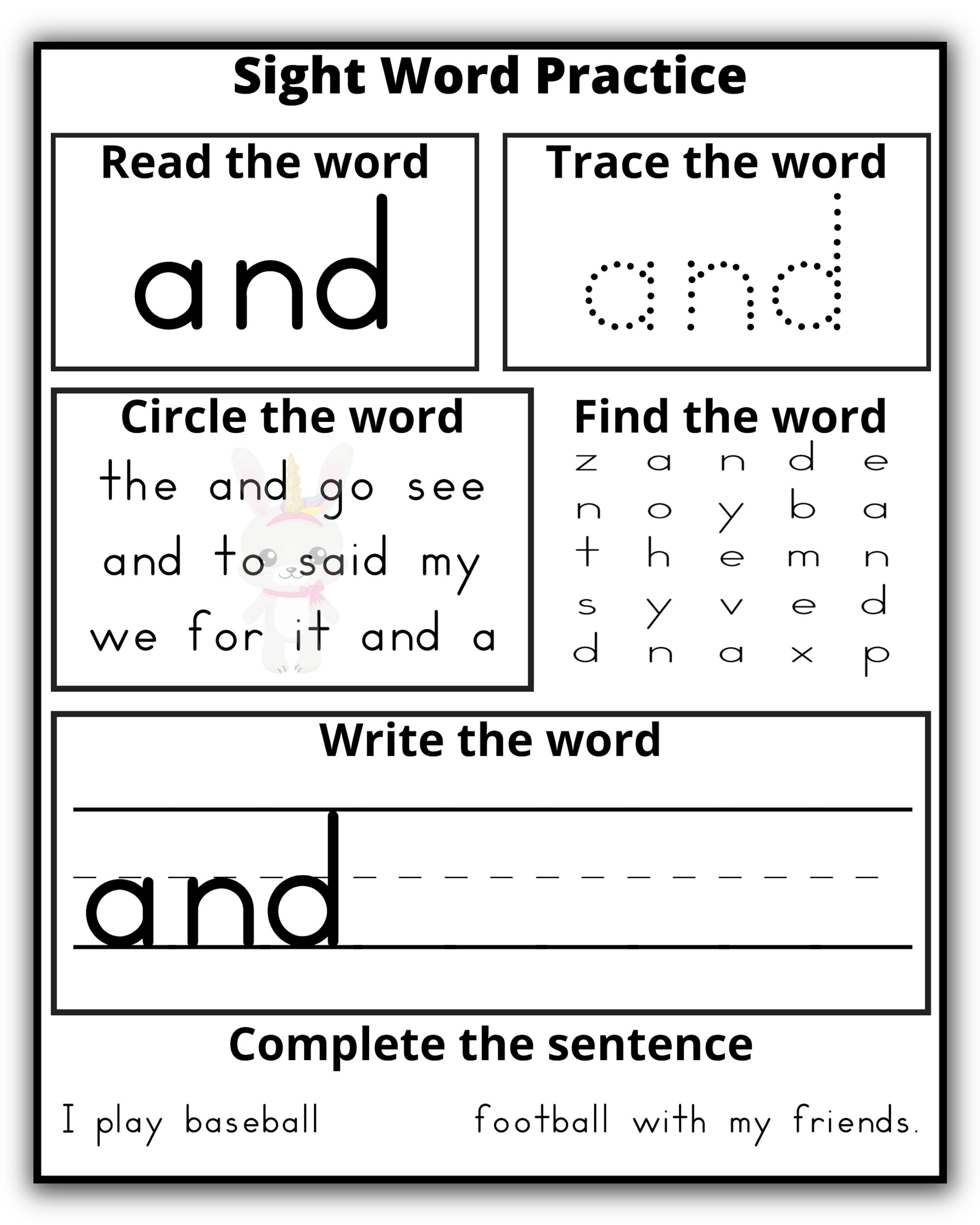 Pre-Kindergarten Sight Word Practice