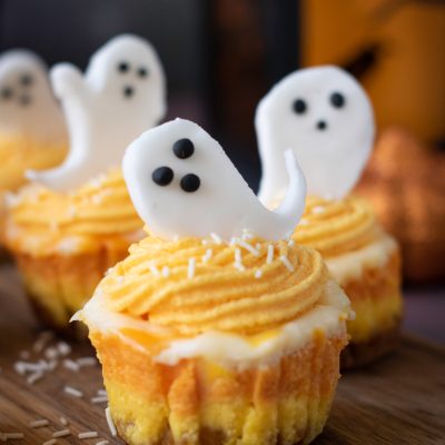 Halloween Candy Corn Mini Cheesecakes