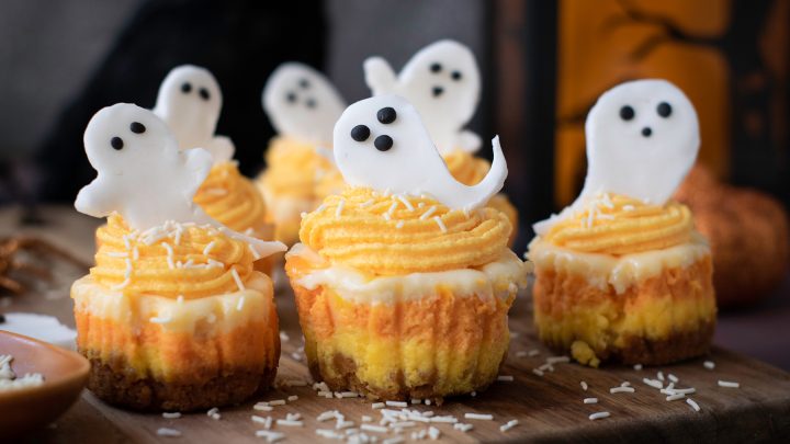 Halloween Candy Corn Mini Cheesecakes