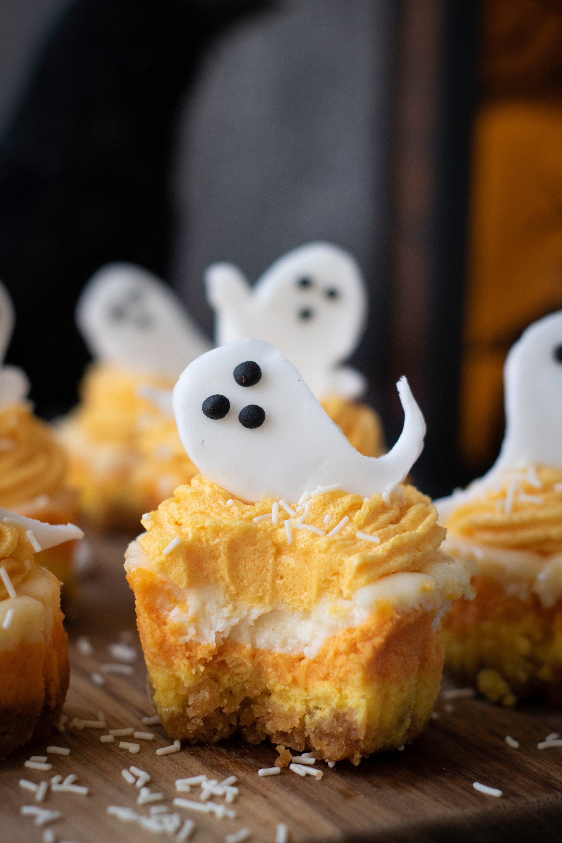 Halloween Candy Corn Mini Cheesecakes