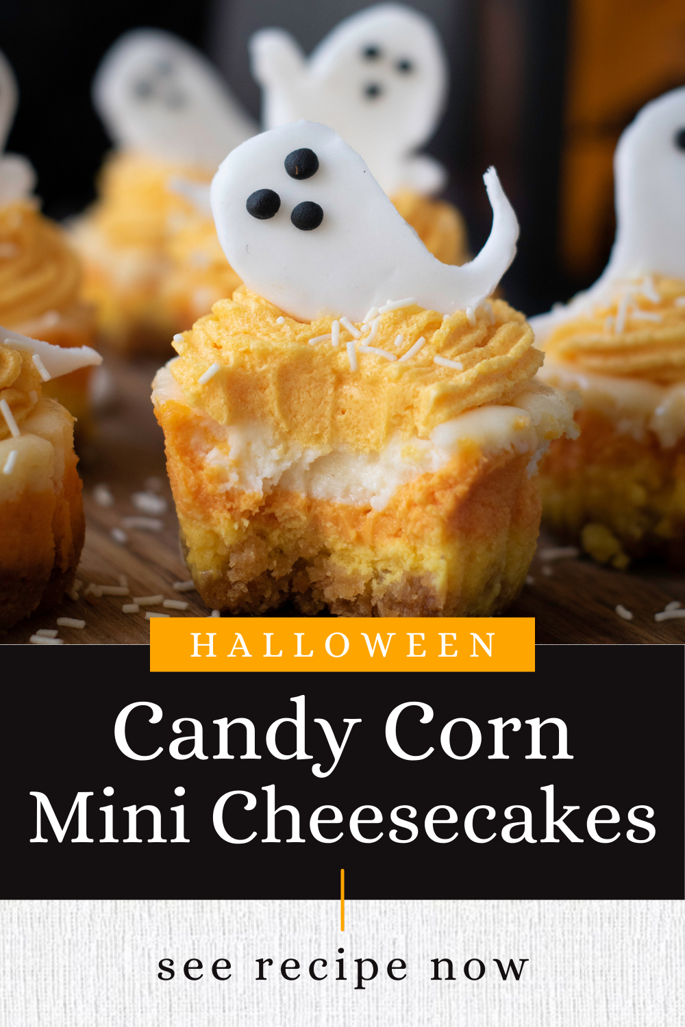 Halloween Candy Corn Mini Cheesecakes